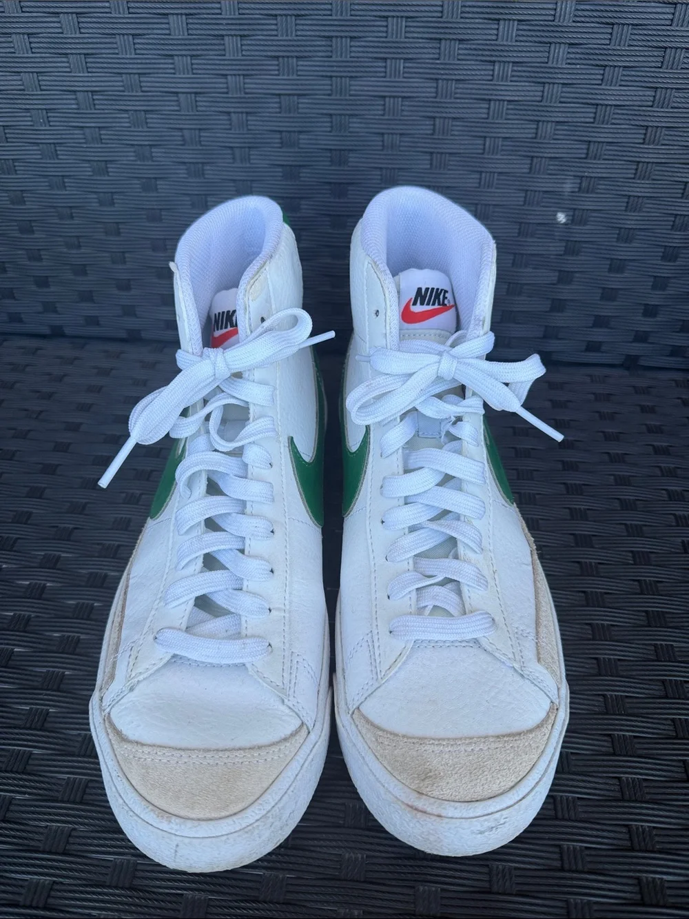 Nike High-Top Blazer Sneakers with Green Swoosh and Heel